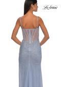 Picture of: Fitted Net Dress with Rhinestones and U Slit in Light Periwinkle, Style: 32840, Detail Picture 16