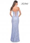 Picture of: Intricate Lace Up Back Prom Dress in Beaded Lace in Light Periwinkle, Style: 31973, Detail Picture 17
