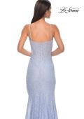 Picture of: Stretch Satin Prom Dress with Eyelet Detail Neckline in Light Periwinkle, Style 32671, Detail Picture 17