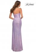 Picture of: Strapless Sequin Gown with Draped Slit in Light Periwinkle, Back Picture