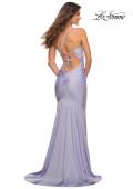 Picture of: Fitted Jersey Gown with Rhinestone Top in Light Periwinkle, Back Picture