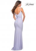Picture of: Soft Jersey Ruched Dress with Draped Neckline in Light Periwinkle, Back Picture