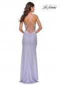 Picture of: Soft Jersey Dress with Knot Waist and Lace Up Back in Light Periwinkle, Style: 31169, Back Picture