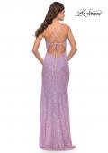 Picture of: Sequin Prom Dress with Ruching and Open Tie Back in Light Periwinkle, Style: 31349, Back Picture