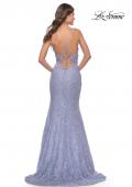 Picture of: Mermaid Beaded Lace Prom Dress with Illusion Sides in Light Periwinkle, Style: 31354, Back Picture
