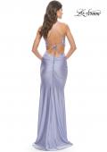 Picture of: Neon Prom Dress with Side Cutouts and Open Tie Back in Light Periwinkle, Style: 31400, Back Picture