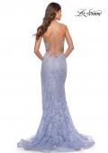 Picture of: Rhinestone Lace Embellished Prom Dress with High Side Slit in Bright Colors in Light Periwinkle, Style: 31404, Back Picture
