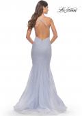 Picture of: Mermaid Rhinestone Tulle Gown with Open Back in Neon in Light Periwinkle, Style: 31407, Back Picture