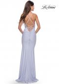 Picture of: Ruched Prom Dress with Sheer Rhinestone Bodice in Bright Colors in Light Periwinkle, Style: 31441, Back Picture