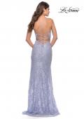 Picture of: Lace Long Dress with Scallop Detail on Skirt Slit in Light Periwinkle, Style: 31510, Back Picture