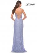Picture of: Beaded Lace Dress with Illusion Bodice and Square Neckline in Light Periwinkle, Style: 31526, Back Picture