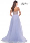 Picture of: Sheer Rhinestone Bodice A-Line Tulle Gown in Light Periwinkle, Style: 31578, Back Picture