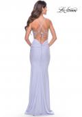 Picture of: Stunning Rhinestone Encrusted Bodice with Jersey Skirt in Light Periwinkle, Style: 31591, Back Picture