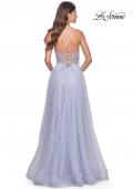 Picture of: Beautiful Rhinestone Beaded Illusion Top Tulle Prom Dress in Light Periwinkle, Style: 32020, Back Picture