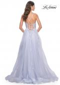 Picture of: A-Line Tulle Gown with Scallop Detail Bodice and Lace Applique in Light Periwinkle, Style: 32028, Back Picture