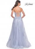Picture of: Lace Up A-Line Dress with Ruched Bodice and Sweetheart Top in Light Periwinkle, Style: 32084, Back Picture