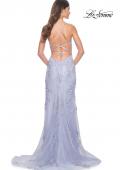 Picture of: Lace Fitted Dress with Deep V Neckline and Lace Applique in Light Periwinkle, Style: 32205, Back Picture