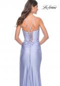Picture of: Bustier Top Jersey Prom Dress with Intricate Lace Up Back in Light Periwinkle, Style: 32256, Back Picture