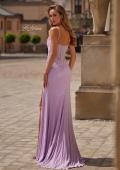 Picture of: Cowl Neck Rhinestone Gown with Side Ruching and High Slit in Light Periwinkle, Style: 33272, Back Picture