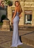 Picture of: Rhinestone Gown with Sheer Corset Bodice and Lace-Up Back in Light Periwinkle, Style: 33456, Back Picture