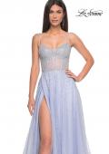 Picture of: Rhinestone A-Line Tulle Prom Dress with Illusion Bodice in Light Periwinkle, Style: 32146, Detail Picture 18