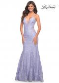 Picture of: Long Mermaid Lace Dress with Back Rhinestone Detail in Light Periwinkle, Style: 28355, Detail Picture 24