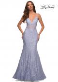 Picture of: Mermaid Lace Prom Dress with Sheer Jeweled Bodice in Light Periwinkle, Detail Picture 1