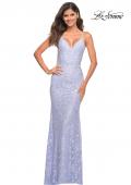 Picture of: Lace Prom Dress with Illusion Embellished Sides in Light Periwinkle, Detail Picture 1