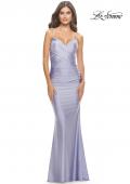 Picture of: Jersey Dress with Criss Cross Bodice and Jeweled Straps in Neon in Light Periwinkle, Style: 31222, Detail Picture 1