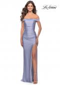 Picture of: Rhinestone Off the Shoulder Dress with Lace Up Back in Light Periwinkle, Style: 31276, Detail Picture 1
