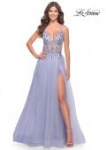 Picture of: Tulle A-Line Gown with Sheer Bodice and Beaded Lace Detail in Light Periwinkle, Style: 31369, Detail Picture 1