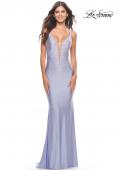 Picture of: Bedazzled Rhinestone Jersey Gown with Deep V Neckline in Neon in Light Periwinkle, Style: 31413, Detail Picture 1