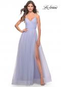 Picture of: Long Tulle A-line Gown with Side Slit and Pockets in Light Periwinkle, Style: 31501, Detail Picture 1