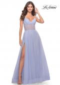 Picture of: Tulle A-line Prom Dress with Corset Sheer Bodice in Light Periwinkle, Style: 31502, Detail Picture 1
