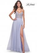 Picture of: Beautiful Rhinestone Beaded Illusion Top Tulle Prom Dress in Light Periwinkle, Style: 32020, Detail Picture 1