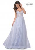 Picture of: A-Line Tulle Gown with Scallop Detail Bodice and Lace Applique in Light Periwinkle, Style: 32028, Detail Picture 1