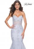 Picture of: Mermaid Strapless Dress with Illusion Bodice and Lace Applique in Light Periwinkle, Style: 32214, Detail Picture 1