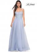 Picture of: Tulle A-line Dress with Beaded Lace Waist and Square Neckline in Light Periwinkle, Style: 32293, Detail Picture 1