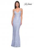 Picture of: Beaded Lace Long Dress with Illusion Bodice in Light Periwinkle, Style: 32434, Detail Picture 1