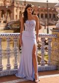 Picture of: Strapless Rhinestone Corset Gown with High Slit and Ruched Back in Light Periwinkle, Style: 33509, Detail Picture 1