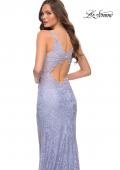 Picture of: Fitted Stretch Lace Gown with Deep V and Beading in Light Periwinkle, Style 29977, Detail Picture 2