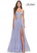 Picture of: Rhinestone Tulle Gown with Sheer Lace Bodice in Light Periwinkle, Style: 31367, Detail Picture 2