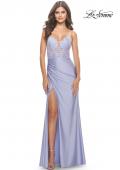 Picture of: Long Dress with Jersey Skirt and Lace Illusion Bodice in Neon in Light Periwinkle, Style: 31411, Detail Picture 2