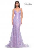 Picture of: Print Sequin Mermaid Dress with Lace Up Back in Light Periwinkle, Style: 31865, Detail Picture 2