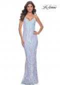 Picture of: Fitted Print Sequin Pastel Prom Dress in Light Periwinkle, Style: 31944, Detail Picture 2