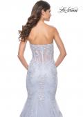 Picture of: Mermaid Strapless Dress with Illusion Bodice and Lace Applique in Light Periwinkle, Style: 32214, Detail Picture 2