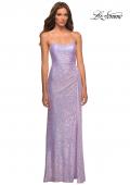 Picture of: Strapless Sequin Gown with Draped Slit in Light Periwinkle, Detail Picture 3