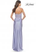 Picture of: Long Dress with Jersey Skirt and Lace Illusion Bodice in Neon in Light Periwinkle, Style: 31411, Detail Picture 3