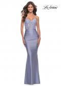 Picture of: Beaded Lace Bodice with Sheer Waist Long Jersey Gown in Bright Colors in Light Periwinkle, Style: 31437, Detail Picture 3