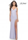 Picture of: Rhinestone Rose Detail Jersey Dress with Draped Neckline in Light Periwinkle, Style: 31574, Detail Picture 3